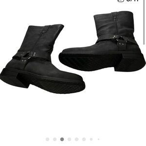 FRYE Black Moto Boots Harness Metal Rivots Mid Shaft Leather Mens 5 Womens 7